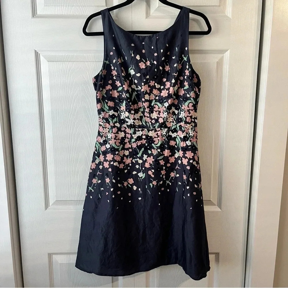 LOFT Dress Sleeveless Blue Floral Fully Lined Size 8